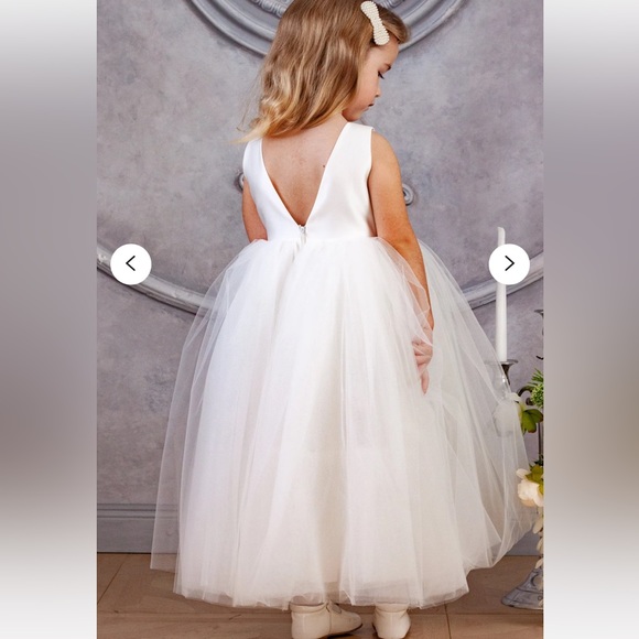 Tulle Flower Girl Dress Size 3T Removable Peach Ribbon - Picture 8 of 10